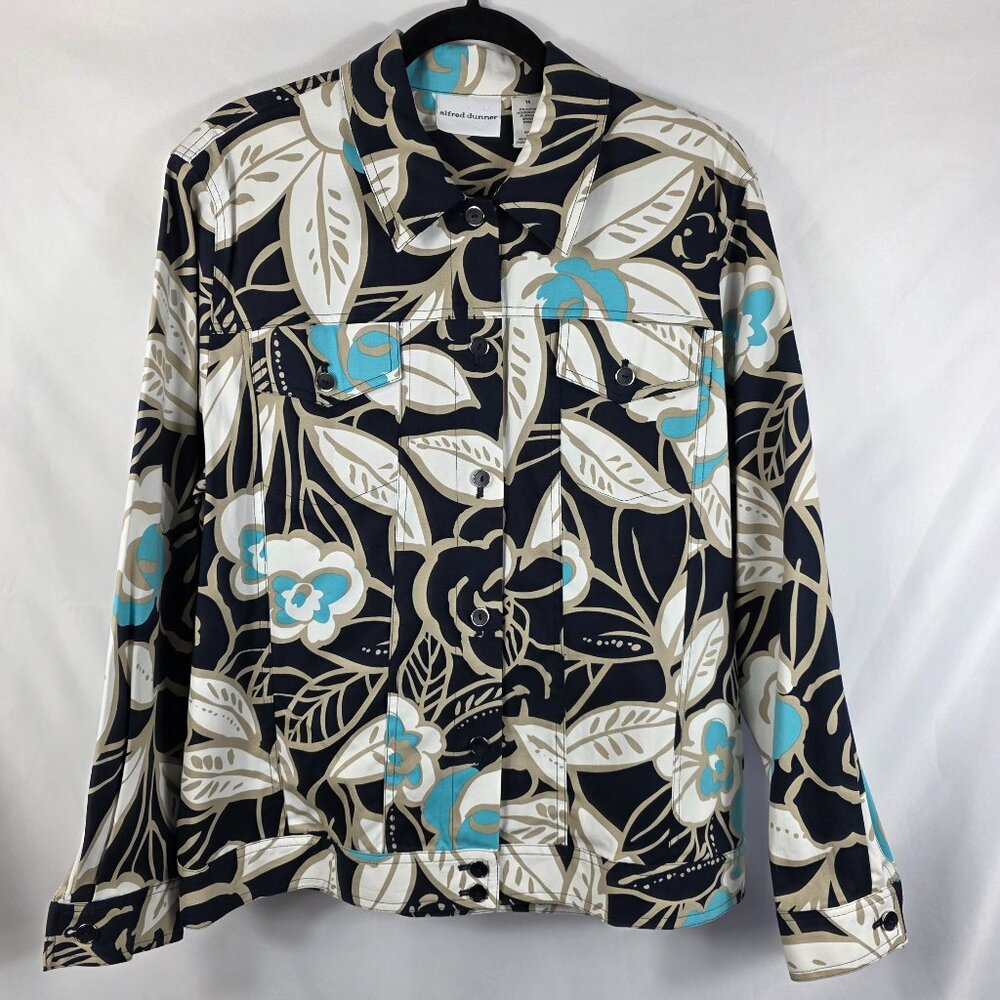 Alfred Dunner Women's Jacket Women's Size 14 Black, Blue White & Tan Floral